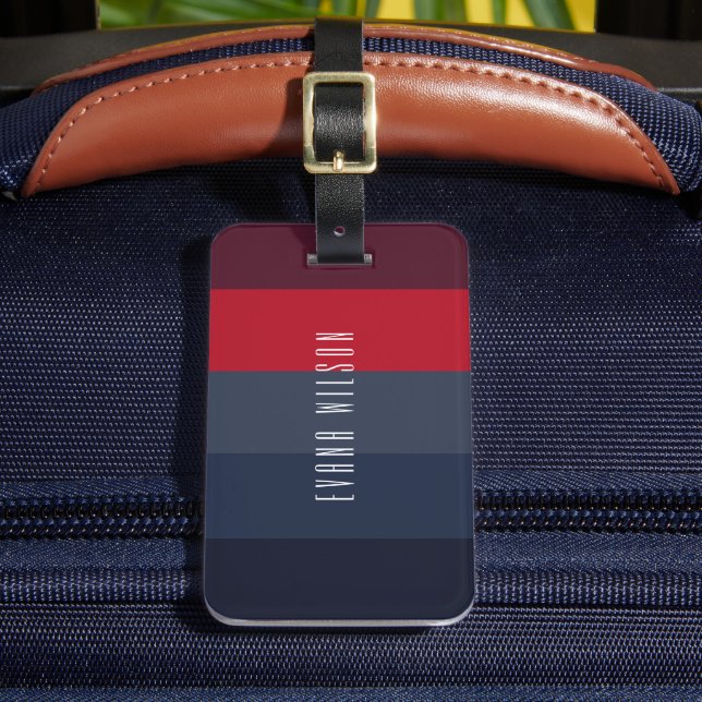 Navy und Red Minimal Color Block Stripes Gepäckanhänger (Vorderseite Insitu 2)