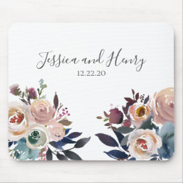 Navy und rosa Aquarellblumen Mousepad