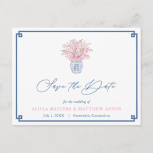 Navy und rosa Chinoiserie Hochzeit speichern das D Postkarte
