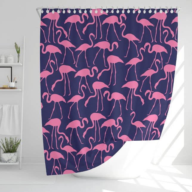 Navy und rosa Flamingo Muster Duschvorhang (Von Creator hochgeladen)