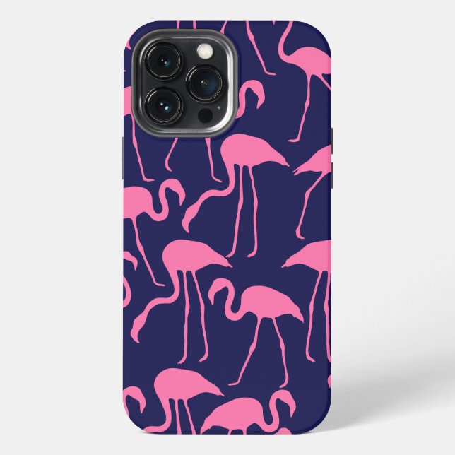 Navy und rosa Flamingo Muster iPhone Hülle (Rückseite)