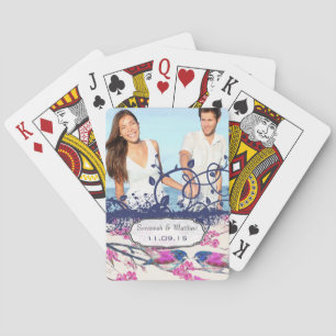 Navy- und rosa Liebesvogel-Hochzeitsspielkarte Spielkarten