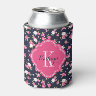 Navy- und rosa vintage-blumiges Monogramm Dosenkühler