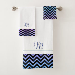 Navy und rosa Zickzack Monogramm Badhandtuch Set