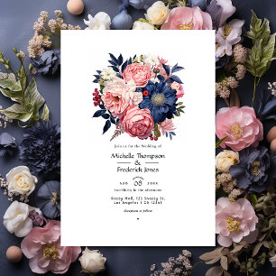 Navy- und Rosé-Blumenhochzeit Einladung