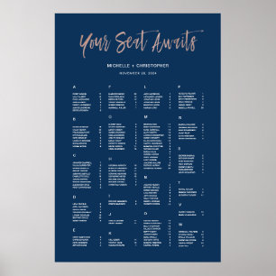 Navy- und Roségold Alphabetisches Sitzplan-Schild Poster