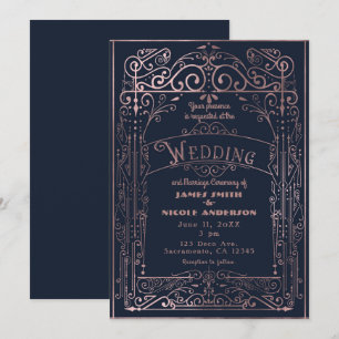 Navy- und Roségold Hochzeit im viktorianischen Sti Einladung