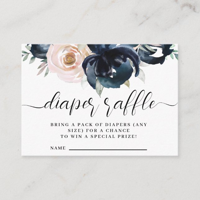 Navy und rot rosa Windel Gewinnspiel Verlosungskar Begleitkarte (Vorderseite)