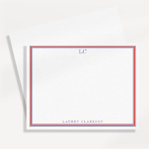 Navy und rote Umrandung Monogramm Briefpapier Noti Einladung