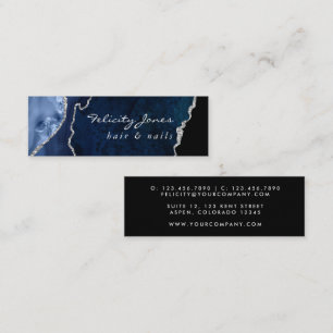 Navy und Silber Achat Edelstein Mini Visitenkarte