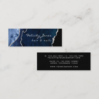 Navy und Silber Achat Edelstein Mini Visitenkarte