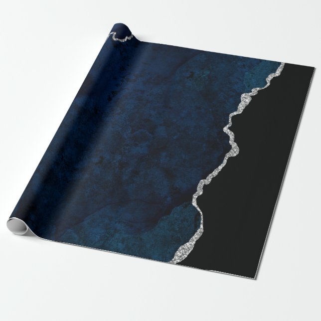 Navy und Silber Achat Geschenkpapier (Ungerollt)