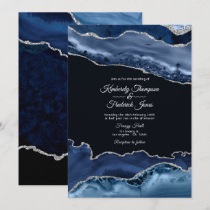 Navy- und Silber-Achat-Hochzeit Einladung