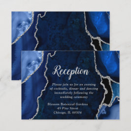 Navy- und Silber-Achat-Hochzeitsempfang Begleitkarte