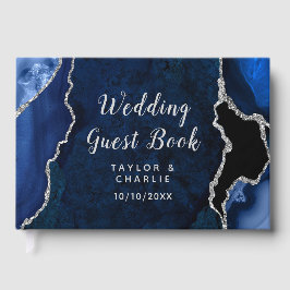 Navy und Silber Achat-Marmor-Hochzeit Gästebuch