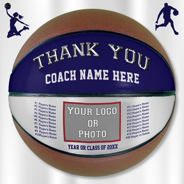 Navy und Silber, Personalisierter Basketball für T (Great gifts for basketball coaches. Basketball coach appreciation gifts. Customizable basketballs.)