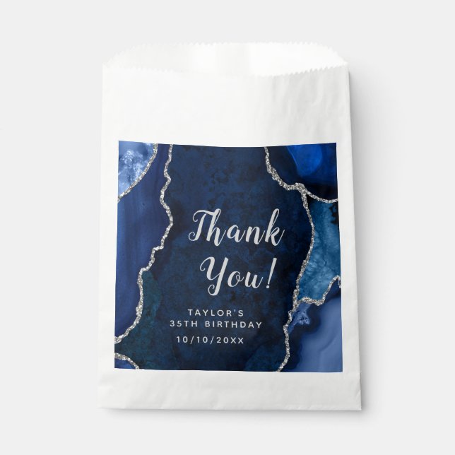 Navy und Silver Agate Geburtstag Vielen Dank Geschenktütchen (Vorderseite)
