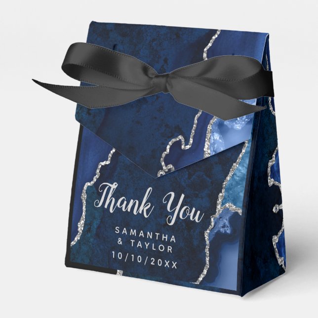 Navy und Silver Agate Wedding Vielen Dank Geschenkschachtel (Vorderseite)