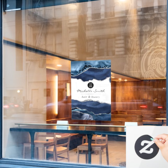 Navy und Silver Agate Wertvoll Stone Corporate Fensteraufkleber (Café-Fenster)