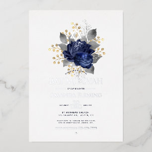 Navy und Silver Floral Bat Mitzvah Foto Folieneinladung