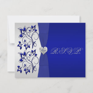 Navy und Silver Floral mit Silver Heart UAWG RSVP Karte