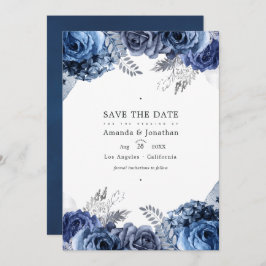 Navy und Silver Imitats Foil Floral Wedding Foto Save The Date