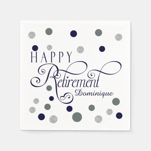 Navy und Silver Retirement Party, Custom Napkins Serviette (Vorderseite)
