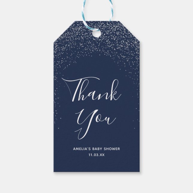 Navy und Silver Speckage - Danke, Geschenk-Tag Geschenkanhänger (Vorderseite)