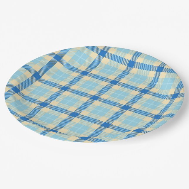 Navy und Sky Blue Tartan Kariert Paper Teller (Schrägansicht)