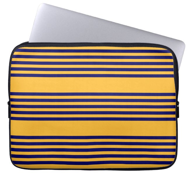 Navy und sonnige gelbe fünf Streifen Muster Laptopschutzhülle (Vorderseite)
