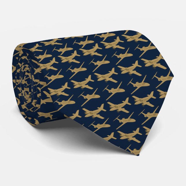 Navy und Tan Airplane Männer-Neck-Tie Krawatte (Gerollt)