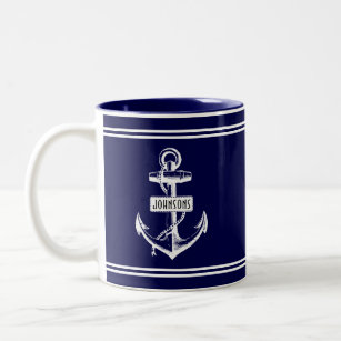 Navy und Vintager nautischer Anker Zweifarbige Tasse