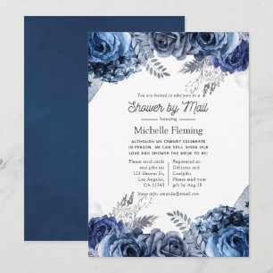 Navy und Weiß mit Silber Baby Shower per Post Einladung