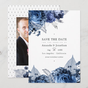 Navy und Weiß mit Silberfolie Hochzeit Save The Date