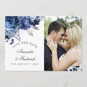Navy und Weiß mit silberner Hochzeit Save-the-Date Save The Date