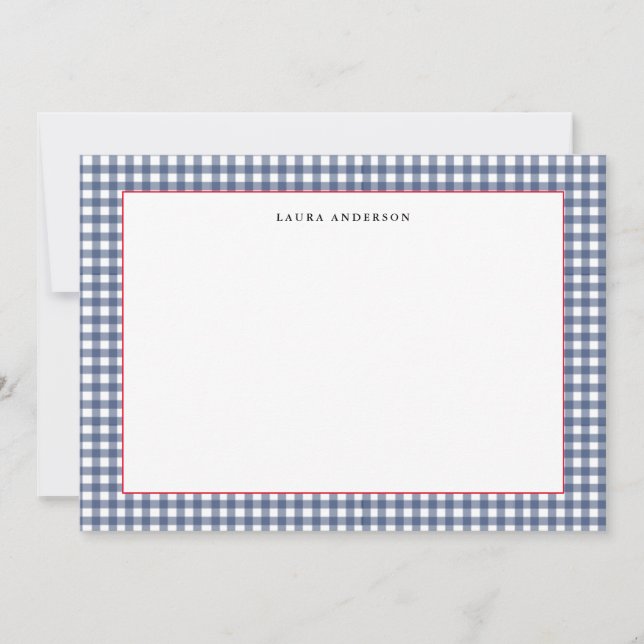 Navy und Weiß Nautic Gingham flach Dankeskarte (Vorderseite)