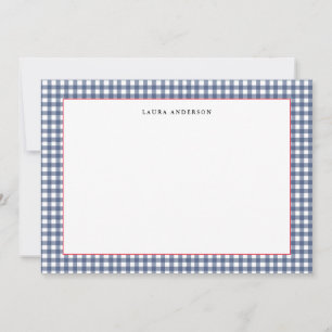 Navy und weiß Nautical Gingham Flach  Dankeskarte