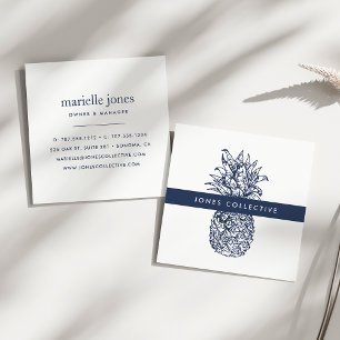Navy und Weiße Ananas Quadratische Visitenkarte