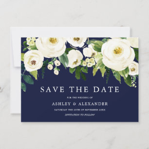 Navy- und weiße blühende Blumen Elegant alle Saiso Save The Date