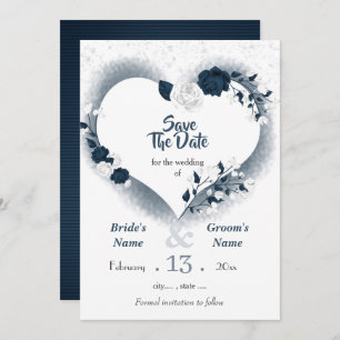 Navy und weißes Blumenherz Save The Date