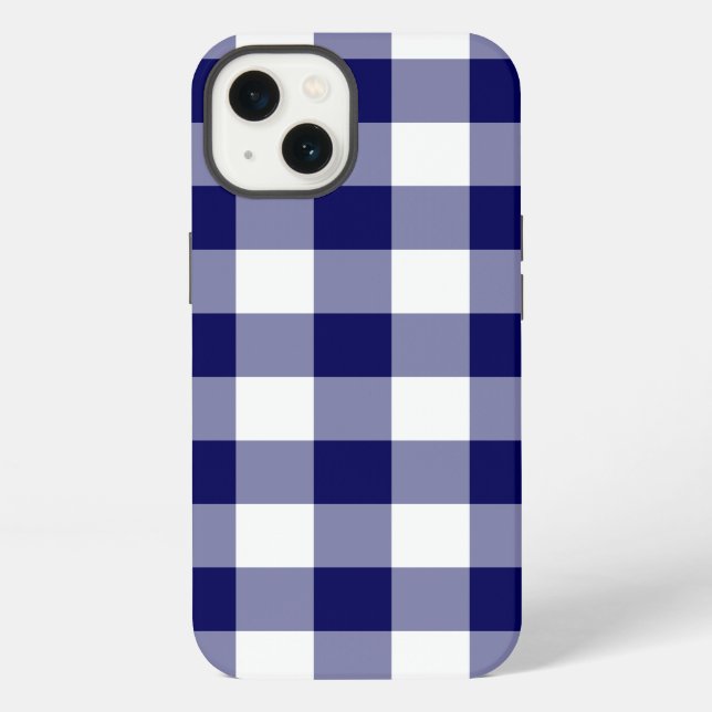 Navy- und Weißkaromuster iPhone Hülle (Rückseite)