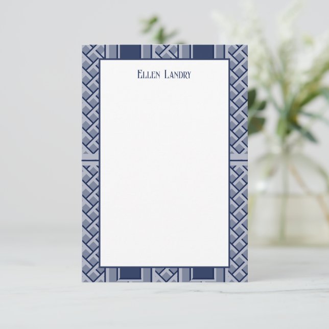 Navy und White Chinoiserie Bamboo Muster Dankeskarte (Stehend Vorderseite)