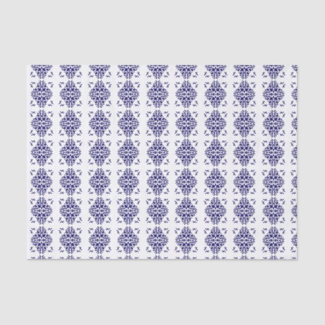 Navy und White Damask Muster Seidenpapier (Vorderseite)