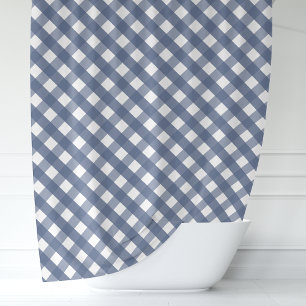 Navy und White Gingham Kariert Duschvorhang