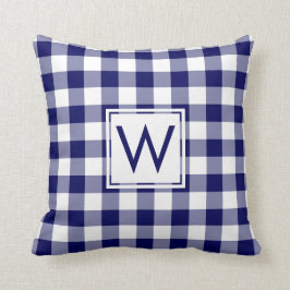 Navy und White Gingham Pattern, Custom Monogram Kissen