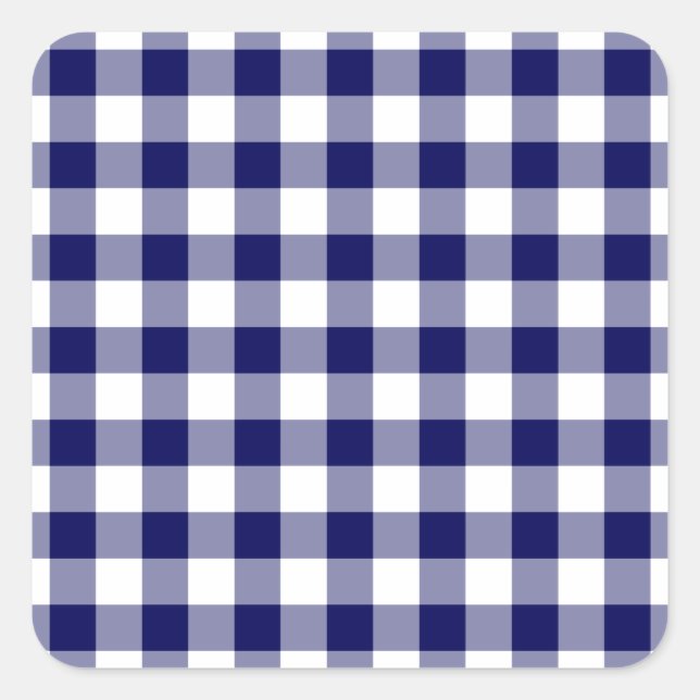 Navy und White Gingham Pattern Quadratischer Aufkleber (Vorderseite)