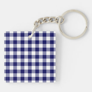 Navy und White Gingham Pattern Schlüsselanhänger