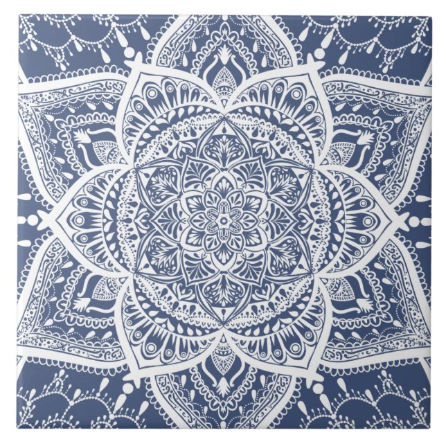 Navy und White Mandala - Loergann im Walhai Fliese (Vorderseite)