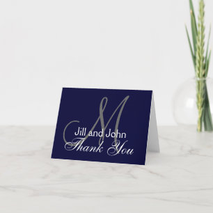 Navy und White Mit Monogramm Dankeschön Karte