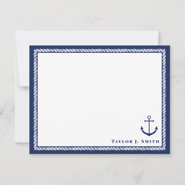 Navy und White Nautical Anchope Personalisiert Mitteilungskarte (Vorderseite)